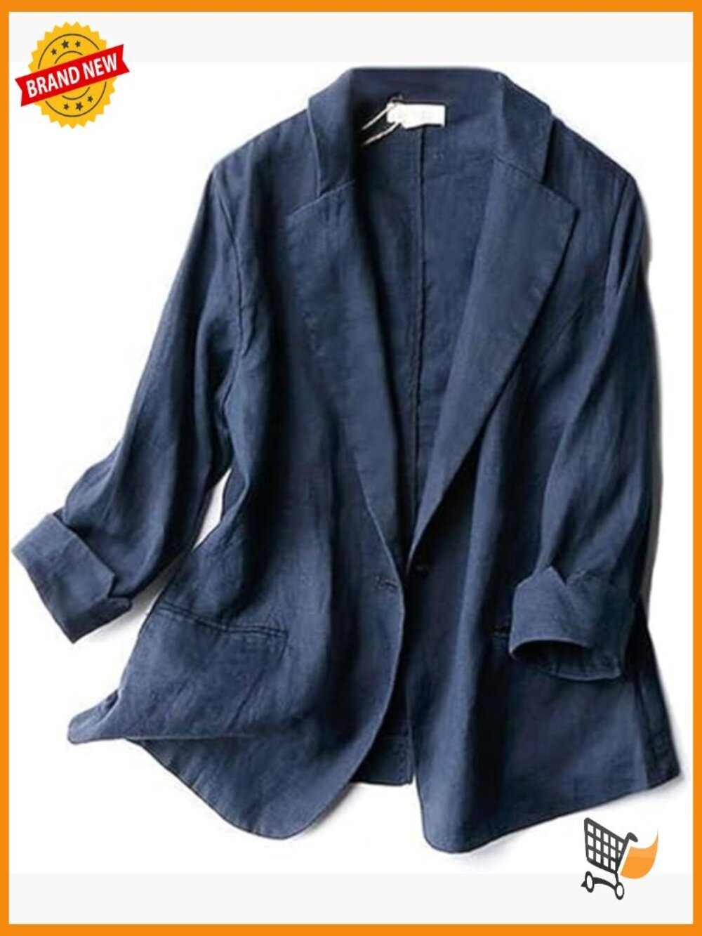 Casual One Button Linen Blazer Jacket 3/4 Sleeve Lapel Suit